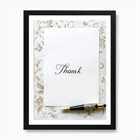 Calligraphy Of An Elegant Thank You Note Swirling And Flourishing Script Positioned Centrally On (4) Art Print