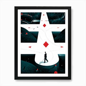 Abstract Representation Of A Person At A Crossroad Of Life Directional Arrows And Hints Of Red Symb Art Print