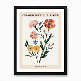Spring Floral French Poster  Carnations 5 Art Print