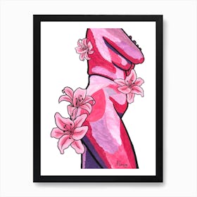 Pink Floral Nude Art Print