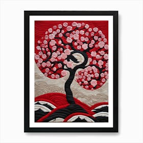 Cherry Tree, Japanese Quilting Inspired Art, 1496 Art Print