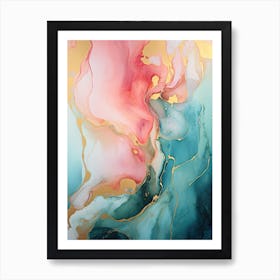 Teal, Pink, Gold Flow Asbtract Painting 2 Art Print