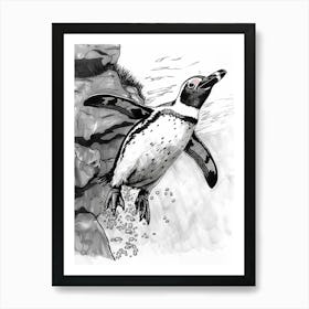 African Penguin Diving Into The Water 3 Art Print