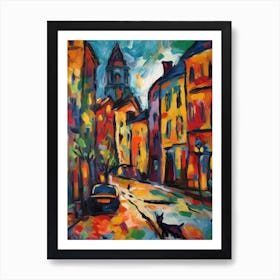 Painting Of London With A Cat In The Style Of Fauvism 1 Art Print