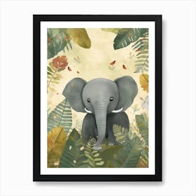 Baby Elephant In The Jungle Watercolour 4 Art Print