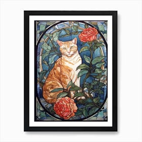 Rose With A Cat 4 Art Nouveau Style Art Print