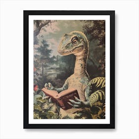 Dinosaur Reading A Book Retro Illustration Art Print