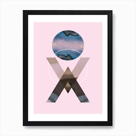 Blue moon geometric pink background abstract Art Print