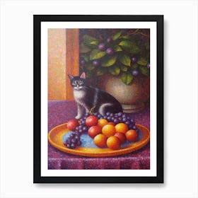 Lilac With A Cat 2 Pointillism Style Art Print