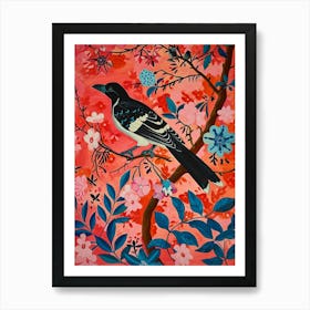 Floral Animal Painting Magpie 3 Art Print