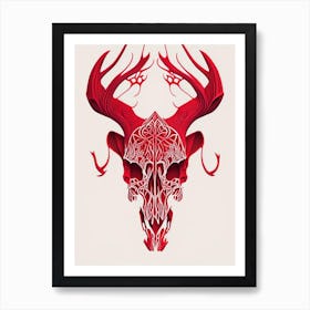 Animal Skull Red 2 Line Drawing Art Print