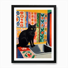 Black Cat In Kitchen Sink 1 Art Print