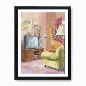 Dinosaur In The Living Room With A Tv 3 Art Print