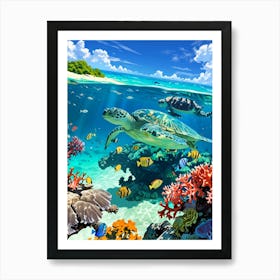 Turtles In The Ocean Art Print