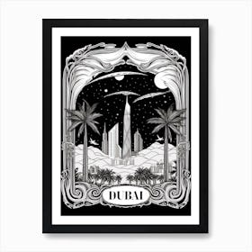 Dubai, United Arab Emirates, Tarot Card Travel  Line Art 1 Art Print