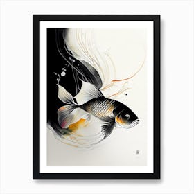 Kin Ki Utsuri Koi Fish Minimal Line Drawing Art Print