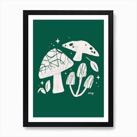 Abstract Mushrooms Green    Art Print