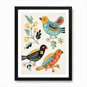 Folk Style Bird Painting European Robin 2 Art Print