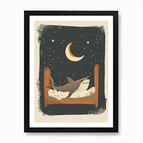 Shark Sleeping In Bed With The Moon Muted Pastels 1 Art Print