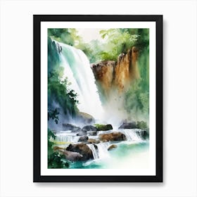 Kuang Si Falls, Laos Water Colour  (1) Art Print