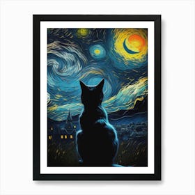 The Starry Night Cat Van Gogh Vertical Art Print