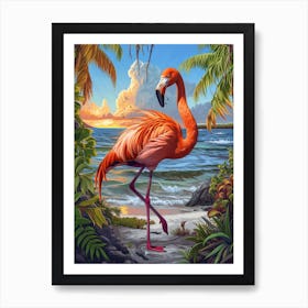 Greater Flamingo Galapagos Islands Ecuador Tropical Illustration 6 Art Print