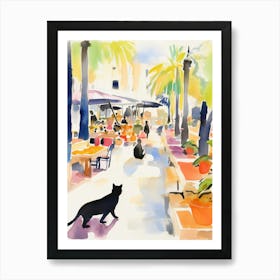 Food Market With Cats In Ibiza 4 Watercolour Art Print