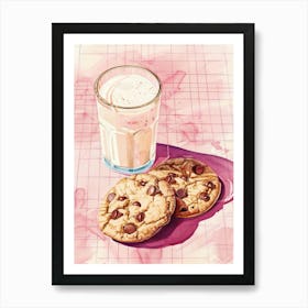Pink Breakfast Food Milk And Chocolate Cookies 3 Art Print