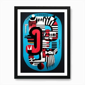 Letter C Abstract Oil Painting in Red and Blue Art Print