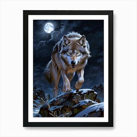 Wolf At Night 1 Art Print