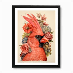 Bird With A Flower Crown Northern Cardinal 2 Art Print