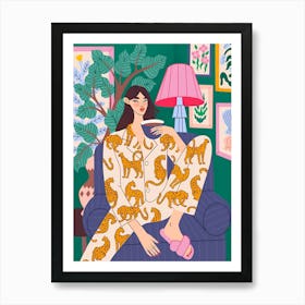 Pyjama Girl In Leopard Print Art Print