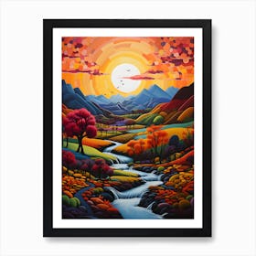 "Summit's Glow: Twilight's Embrace Amidst Peaks" Art Print