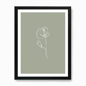 Line Art Flower 2 - Sage Green Art Print