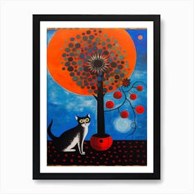 Dahlia With A Cat Surreal Joan Miro Style 1 Art Print