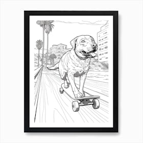 Rottweiler Dog Skateboarding Line Art 2 Art Print