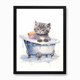 British Shorthair Cat In Bathtub Bathroom 4 Art Print