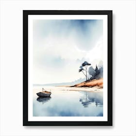 Watercolor Of A Boat On The Shore Art Print