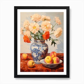 Marigold Flower And Peaches Still Life Painting 1 Dreamy Art Print