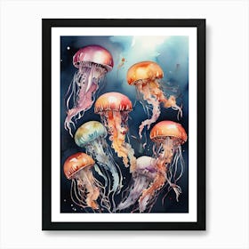 Watercolor Marine Jellyfishes Art Print 1 Art Print