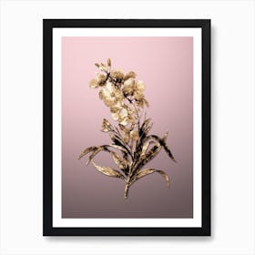 Gold Botanical Cheiranthus Flower on Rose Quartz n.0749 Art Print
