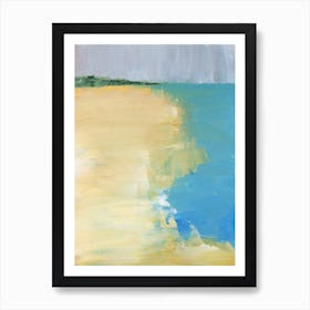 landscape acrylic vertical blue yellow sand sea water sky beach seashore seaside seascape abstract modern contemporary Art Print