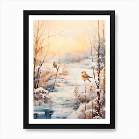 Birds Perching In A Tree Winter 2 Art Print