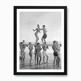 Dancing On Surfboards, Black and White Old Photo, Vintage Beach Art Print