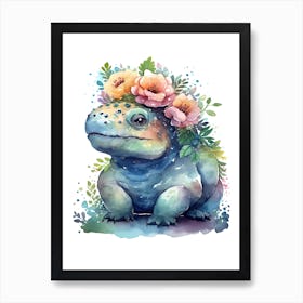 Ankylosaurus With A Crown Of Flowers Cute Dinosaur Watercolour 1 Art Print