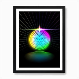 Neon Geometric Glyph in Candy Blue and Pink with Rainbow Sparkle on Black n.0251 Art Print