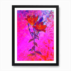 Orange Bulbous Lily Botanical in Acid Neon Pink Green and Blue n.0077 Art Print