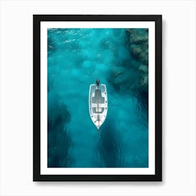 Small Boat In Blue Water Art Print