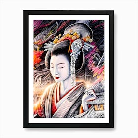 Japan Traditional Geisha Illustration By Ad 65 Art Print