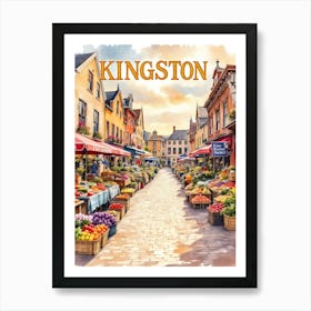 Kingston Watercolor Vintage Travel V 02 Art Print